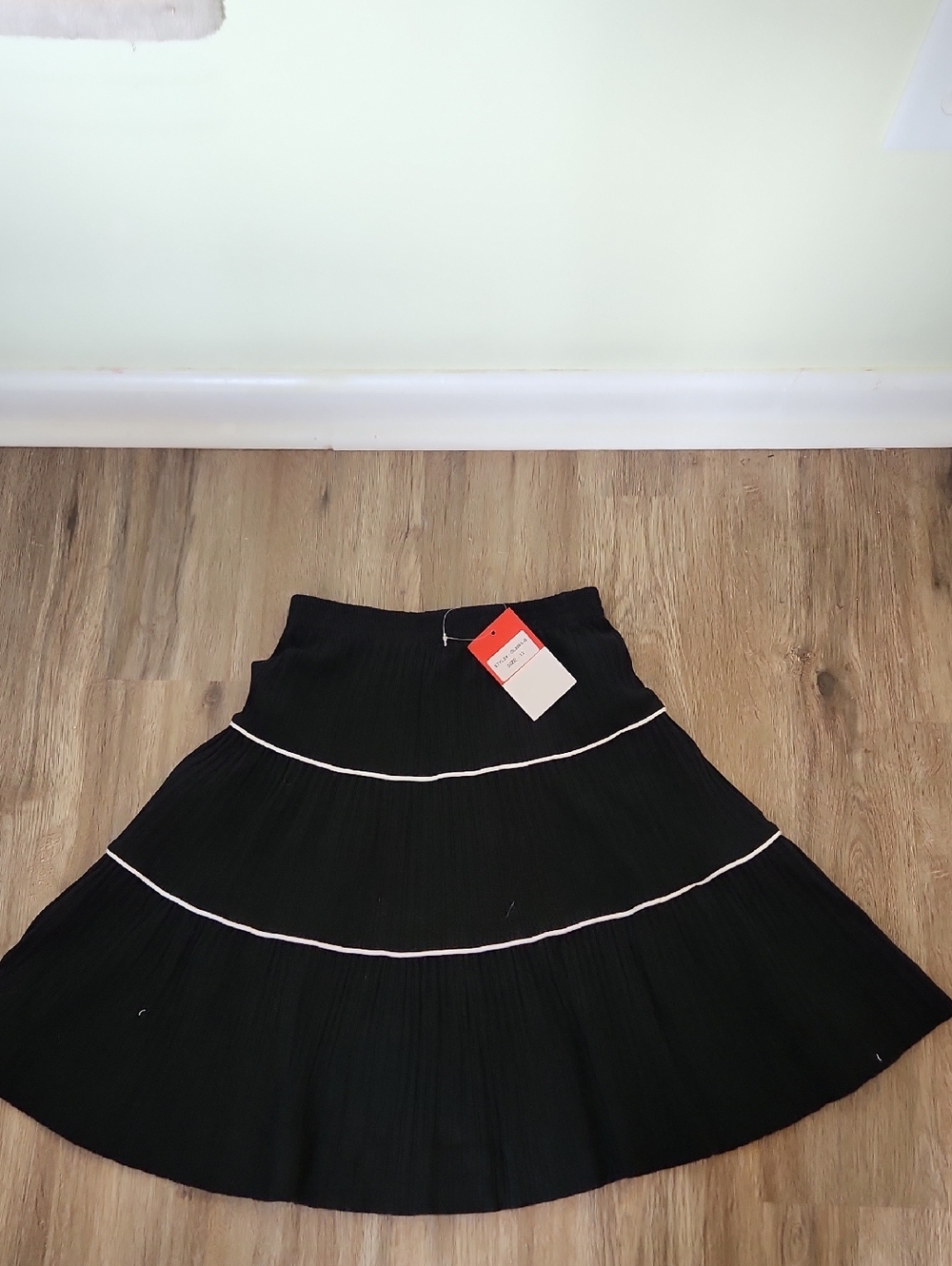 Black Tiered A-Line Skirt with Contrast Piping